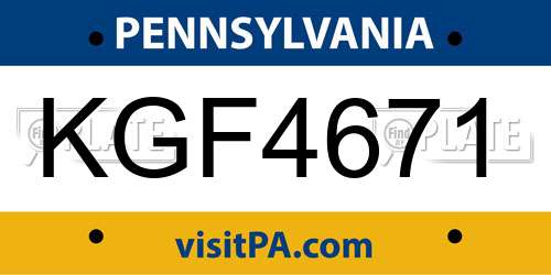 KGF4671 Pennsylvania License Plate