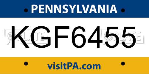 KGF6455 Pennsylvania License Plate