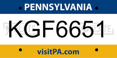 KGF6651 Pennsylvania License Plate