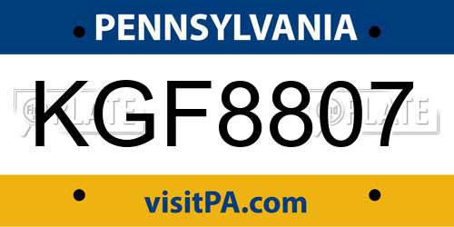 KGF8807 Pennsylvania License Plate