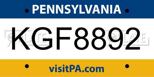KGF8892 Pennsylvania License Plate