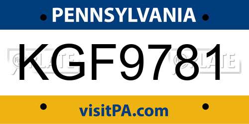 KGF9781 Pennsylvania License Plate