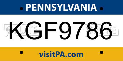 KGF9786 Pennsylvania License Plate