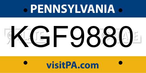 KGF9880 Pennsylvania License Plate