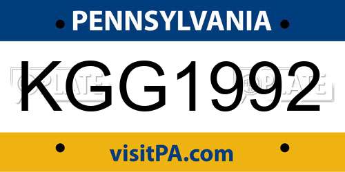 KGG1992 Pennsylvania License Plate