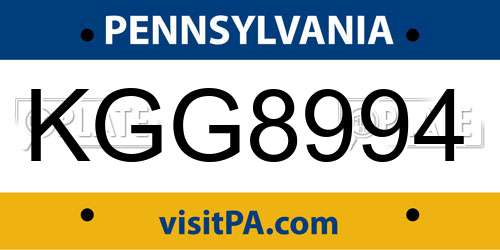 KGG8994 Pennsylvania License Plate