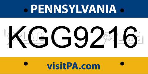 KGG9216 Pennsylvania License Plate