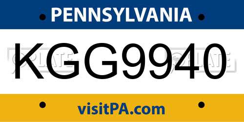 KGG9940 Pennsylvania License Plate