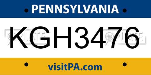 KGH3476 Pennsylvania License Plate