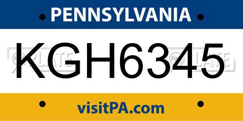 KGH6345 Pennsylvania License Plate