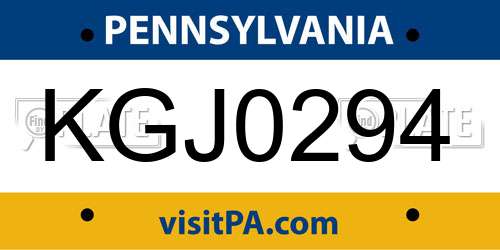 KGJ0294 Pennsylvania License Plate