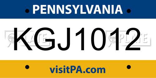 KGJ1012 Pennsylvania License Plate