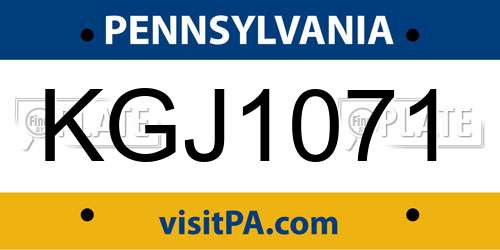 KGJ1071 Pennsylvania License Plate