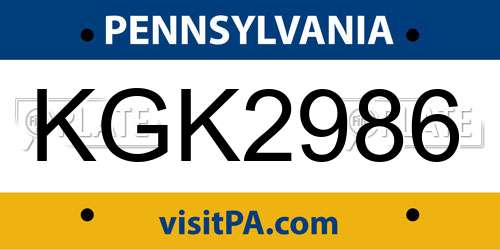 KGK2986 Pennsylvania License Plate