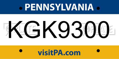 KGK9300 Pennsylvania License Plate