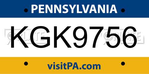 KGK9756 Pennsylvania License Plate