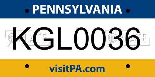 KGL0036 Pennsylvania License Plate