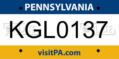 KGL0137 Pennsylvania License Plate