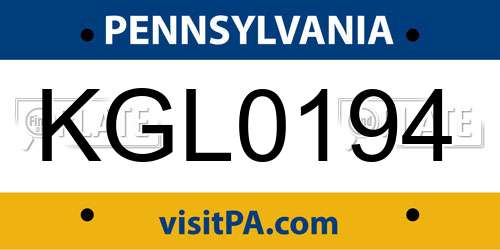 KGL0194 Pennsylvania License Plate