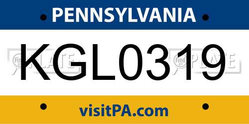 KGL0319 Pennsylvania License Plate