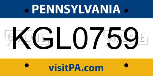 KGL0759 Pennsylvania License Plate