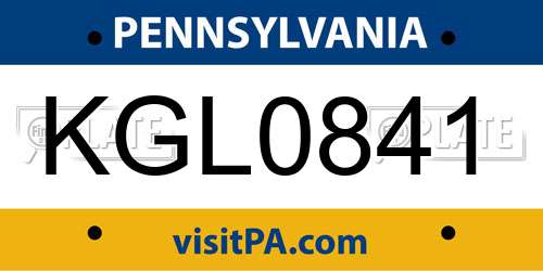 KGL0841 Pennsylvania License Plate