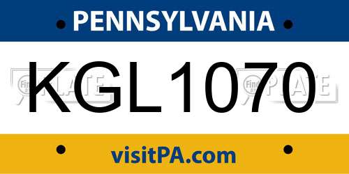 KGL1070 Pennsylvania License Plate