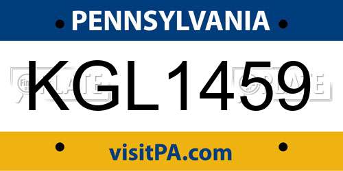 KGL1459 Pennsylvania License Plate