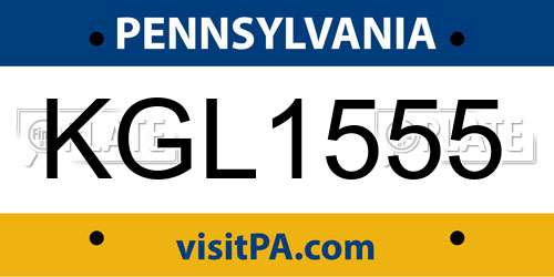 KGL1555 Pennsylvania License Plate