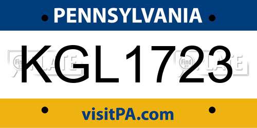 KGL1723 Pennsylvania License Plate