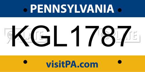 KGL1787 Pennsylvania License Plate