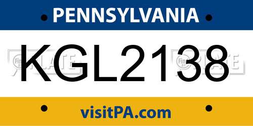 KGL2138 Pennsylvania License Plate