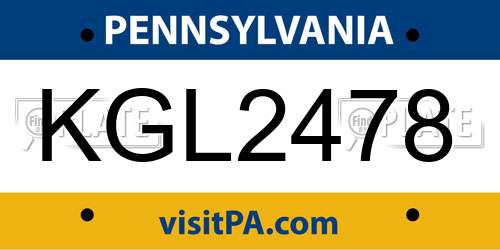 KGL2478 Pennsylvania License Plate
