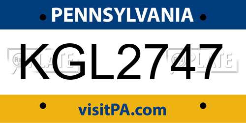 KGL2747 Pennsylvania License Plate