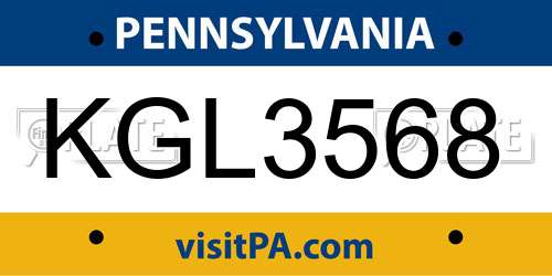 KGL3568 Pennsylvania License Plate
