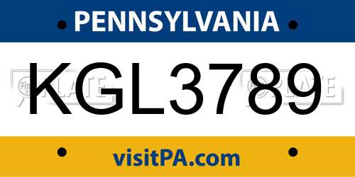 KGL3789 Pennsylvania License Plate