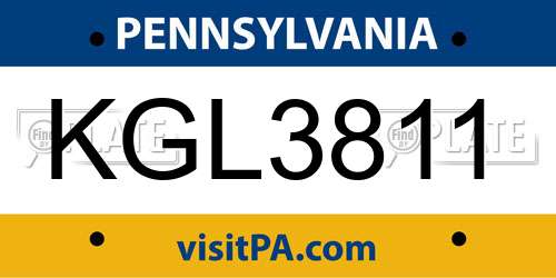 KGL3811 Pennsylvania License Plate