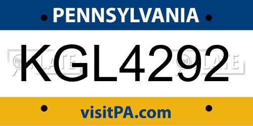 KGL4292 Pennsylvania License Plate