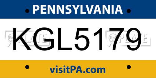 KGL5179 Pennsylvania License Plate