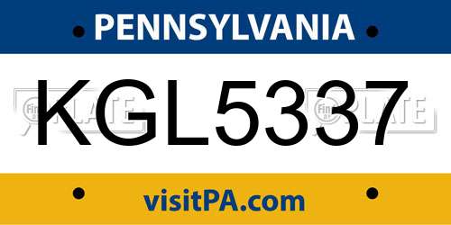 KGL5337 Pennsylvania License Plate
