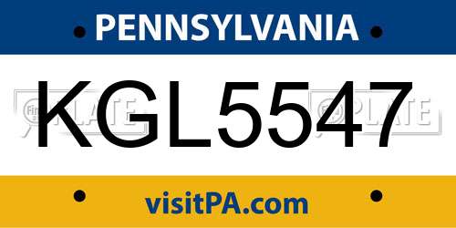 KGL5547 Pennsylvania License Plate