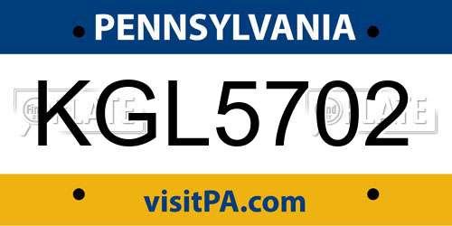 KGL5702 Pennsylvania License Plate