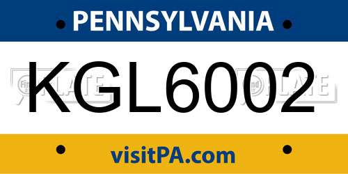 KGL6002 Pennsylvania License Plate
