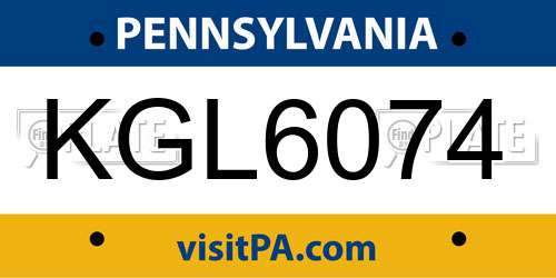 KGL6074 Pennsylvania License Plate