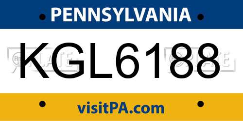 KGL6188 Pennsylvania License Plate