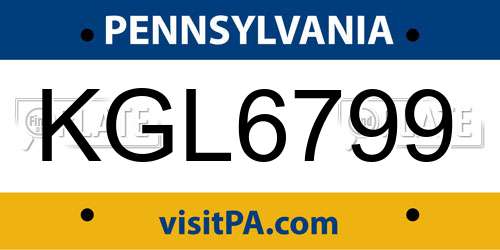 KGL6799 Pennsylvania License Plate