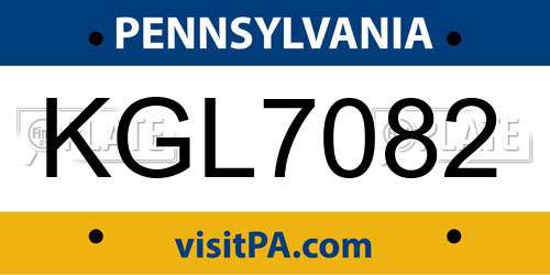 KGL7082 Pennsylvania License Plate