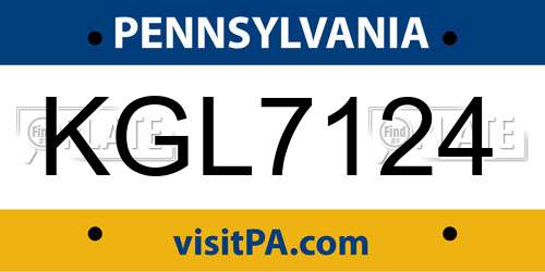 KGL7124 Pennsylvania License Plate