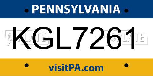 KGL7261 Pennsylvania License Plate