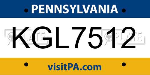 KGL7512 Pennsylvania License Plate